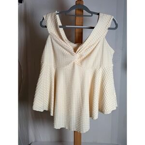 Textured Cream Peplum Top Sleeveless V-Neck Twist Front Blouse 2XL